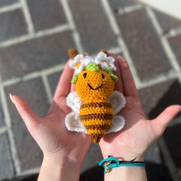 Hand Crocheted Flower Child Bumble Bee Stuffed Animal Plushie! - Picture 2 of 10